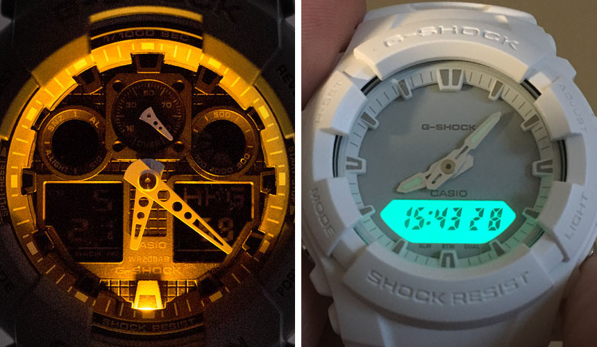 G-Shock GA-100 (LED) vs G-100 (EL)