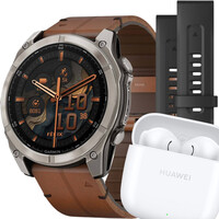 Garmin Fenix 8 AMOLED 51 mm, Exclusive Titanium Graphite Brown Leather Band (Premium) (+ náhradní řemínek)