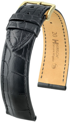 Kožený řemínek Hirsch Genuine Alligator L 10220759-1, černý, aligátoří kůže, délka L, Quick Release