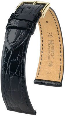 Kožený řemínek Hirsch Genuine Croco M 18800850OE-1, černý, krokodýlí kůže, délka M, Quick Release