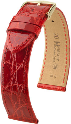 Kožený řemínek Hirsch Genuine Croco L 18920820-1, červený, krokodýlí kůže, délka L, Quick Release