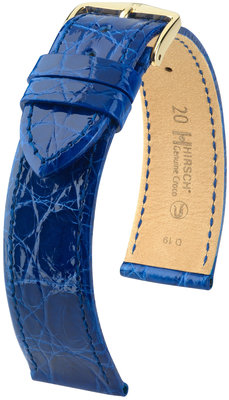 Kožený řemínek Hirsch Genuine Croco L 18920885-1, modrý, krokodýlí kůže, délka L, Quick Release