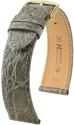 Kožený řemínek Hirsch Genuine Croco M 18900830-1, šedý, krokodýlí kůže, délka M, Quick Release