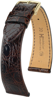 Kožený řemínek Hirsch Genuine Croco L 18920810-1, hnědý, krokodýlí kůže, délka L, Quick Release