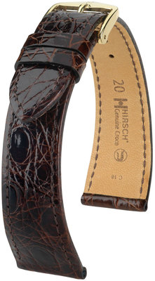 Kožený řemínek Hirsch Genuine Croco M 18800810OE-1, hnědý, krokodýlí kůže, délka M, Quick Release