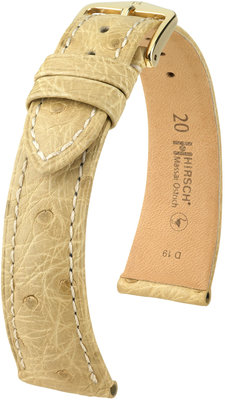 Kožený řemínek Hirsch Massai Ostrich L 04362090-1, béžový, pštrosí kůže, délka L, Quick Release
