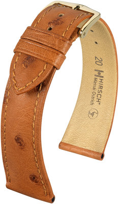 Kožený řemínek Hirsch Massai Ostrich L 04362070-1, hnědý, pštrosí kůže, délka L, Quick Release