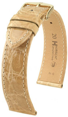 Kožený řemínek Hirsch Genuine Croco M 01808190-1, béžový, krokodýlí kůže, délka M, Quick Release