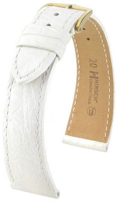 Kožený řemínek Hirsch Genuine Croco M 01808100-1, bílý, krokodýlí kůže, délka M, Quick Release