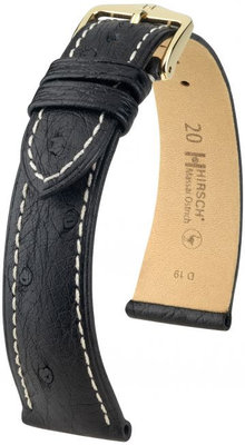 Kožený řemínek Hirsch Massai Ostrich L 04262051-1, černý, pštrosí kůže, délka L, Quick Release