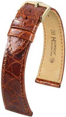 Kožený řemínek Hirsch Genuine Croco M 01808170-1, hnědý, krokodýlí kůže, délka M, Quick Release