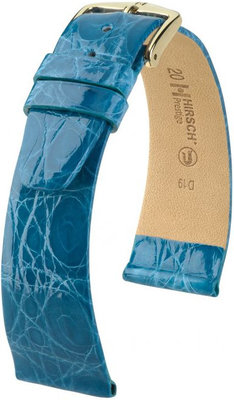 Kožený řemínek Hirsch Prestige L 02208083-1, modrý, krokodýlí kůže, délka L, Quick Release