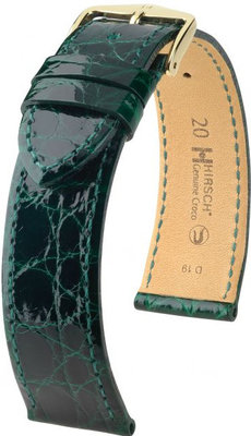 Kožený řemínek Hirsch Genuine Croco M 01808140-1, zelený, krokodýlí kůže, délka M, Quick Release
