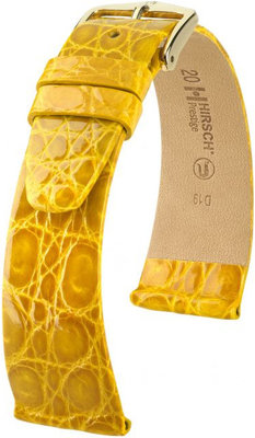 Kožený řemínek Hirsch Prestige L 02208072-1, žlutý, krokodýlí kůže, délka L, Quick Release